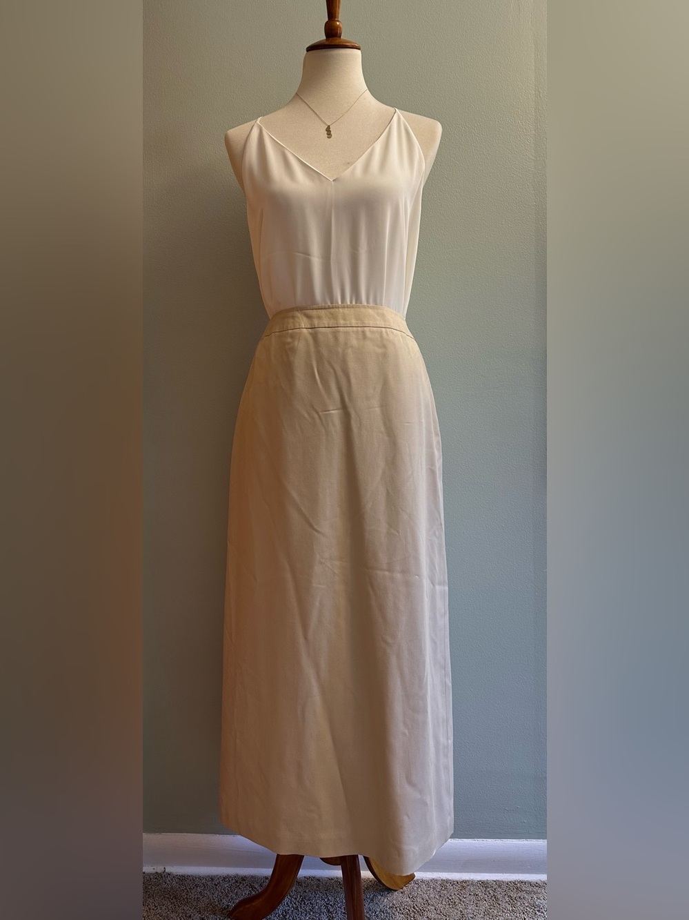 Vintage Talbots Silk Khaki Long Skirt - Picture 2 of 12